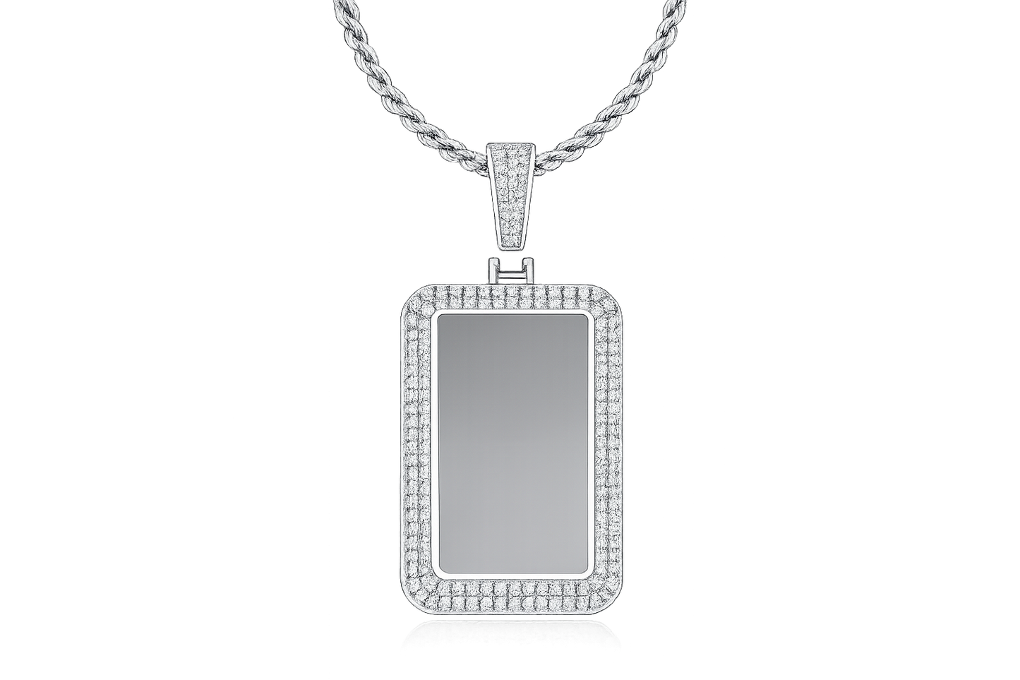 Custom Premium rectangular (dog tag) luxury photo necklace FREE led gift light box & adjustable tennis necklace