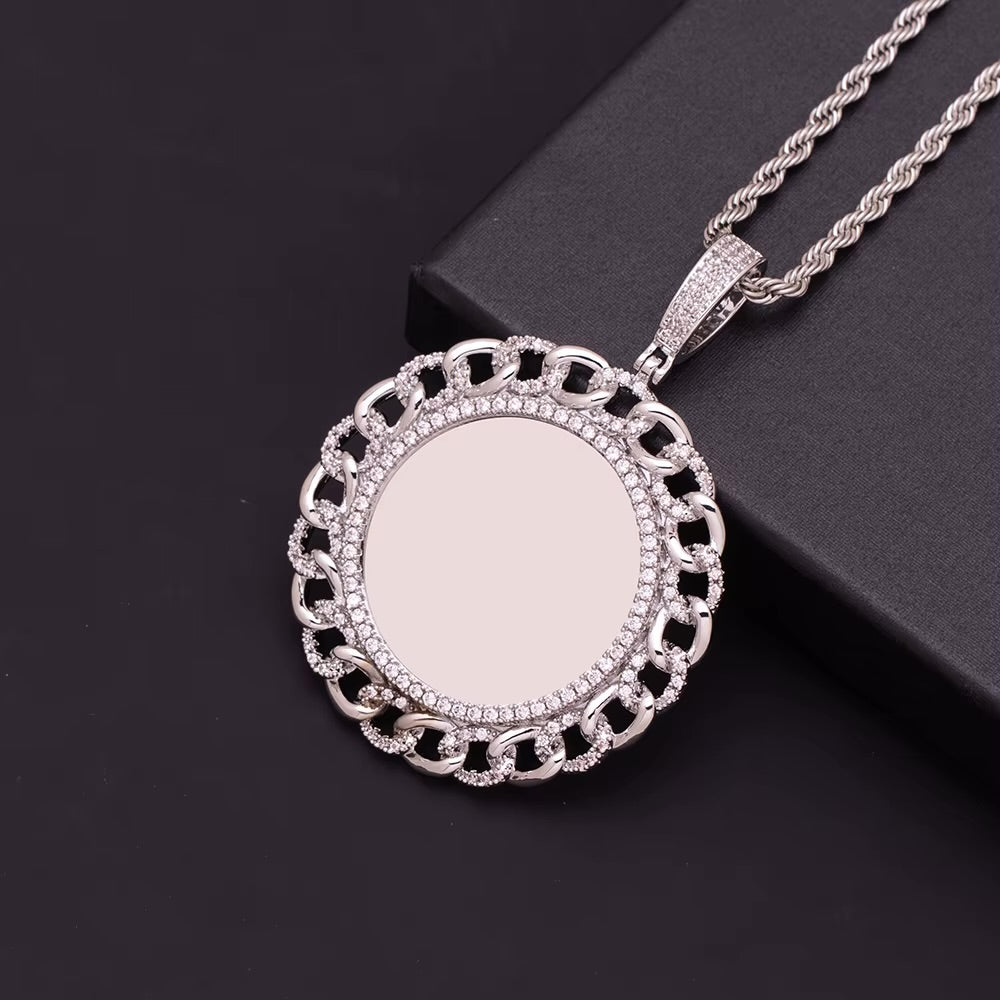 Custom Premium luxury Cuban link photo necklace FREE led gift light box, adjustable tennis necklace & engraving