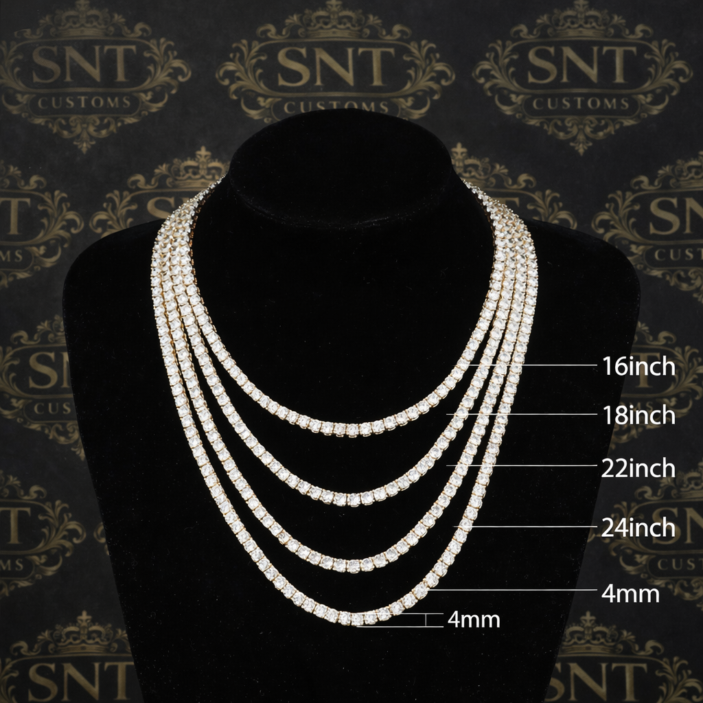 Tennis Necklace - 4mm Iced Out Diamond Tennis Chain 5A Cubic Zirconia Necklace - 18K/White Gold Plated Flat Tennis Necklace for Women and Men Size