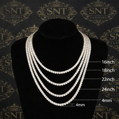 Tennis Necklace - 4mm Iced Out Diamond Tennis Chain 5A Cubic Zirconia Necklace - 18K/White Gold Plated Flat Tennis Necklace for Women and Men Size