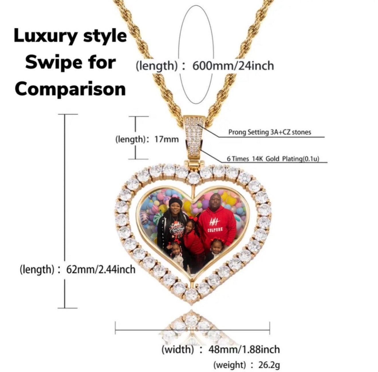Custom luxury heart photo necklace