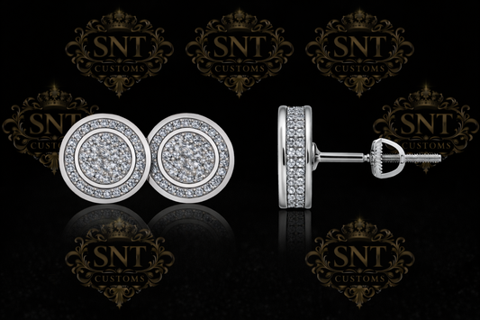 Round Pavé Diamond Stud Earrings – Screw Back