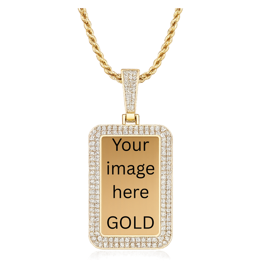 Custom Premium rectangular (dog tag) luxury photo necklace FREE led gift light box & adjustable tennis necklace