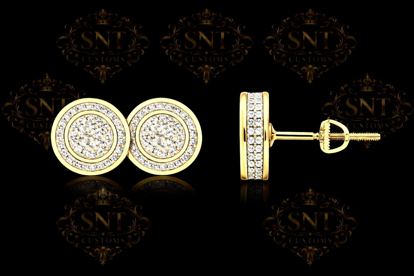 Round Pavé Diamond Stud Earrings – Screw Back