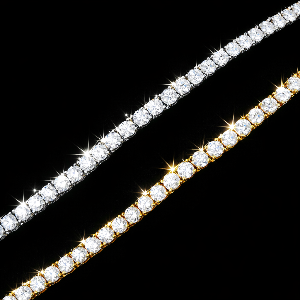 Tennis Necklace - 4mm Iced Out Diamond Tennis Chain 5A Cubic Zirconia Necklace - 18K/White Gold Plated Flat Tennis Necklace for Women and Men Size