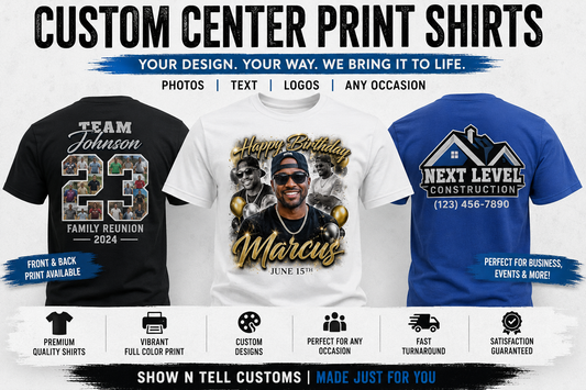 Custom Center Print T-Shirt | Personalized Photo & Text Shirt