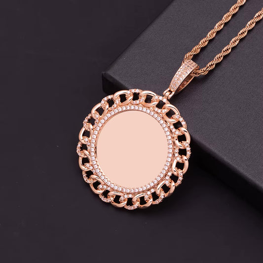 Custom Premium luxury Cuban link photo necklace FREE led gift light box, adjustable tennis necklace & engraving