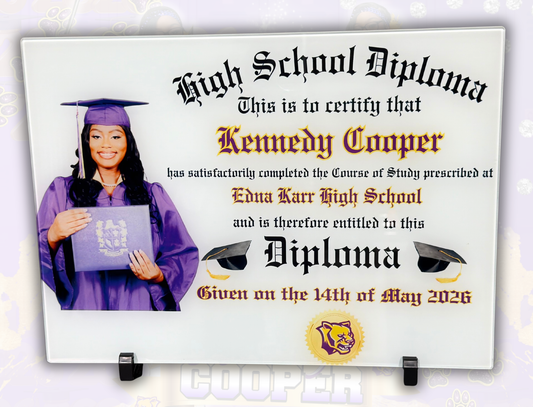 Diploma Heirloom Glass plaque 15.5” x 11.5”