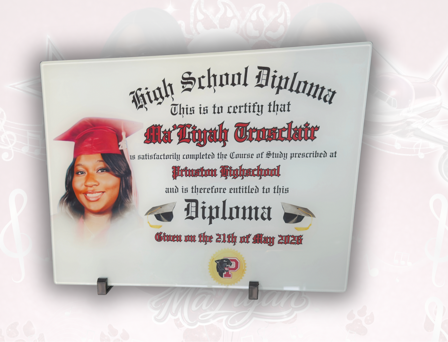 Diploma Heirloom Glass plaque 15.5” x 11.5”