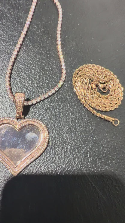 Rose gold  luxury heart photo necklace  FOREVER JOURNIE w/ free tennis necklace